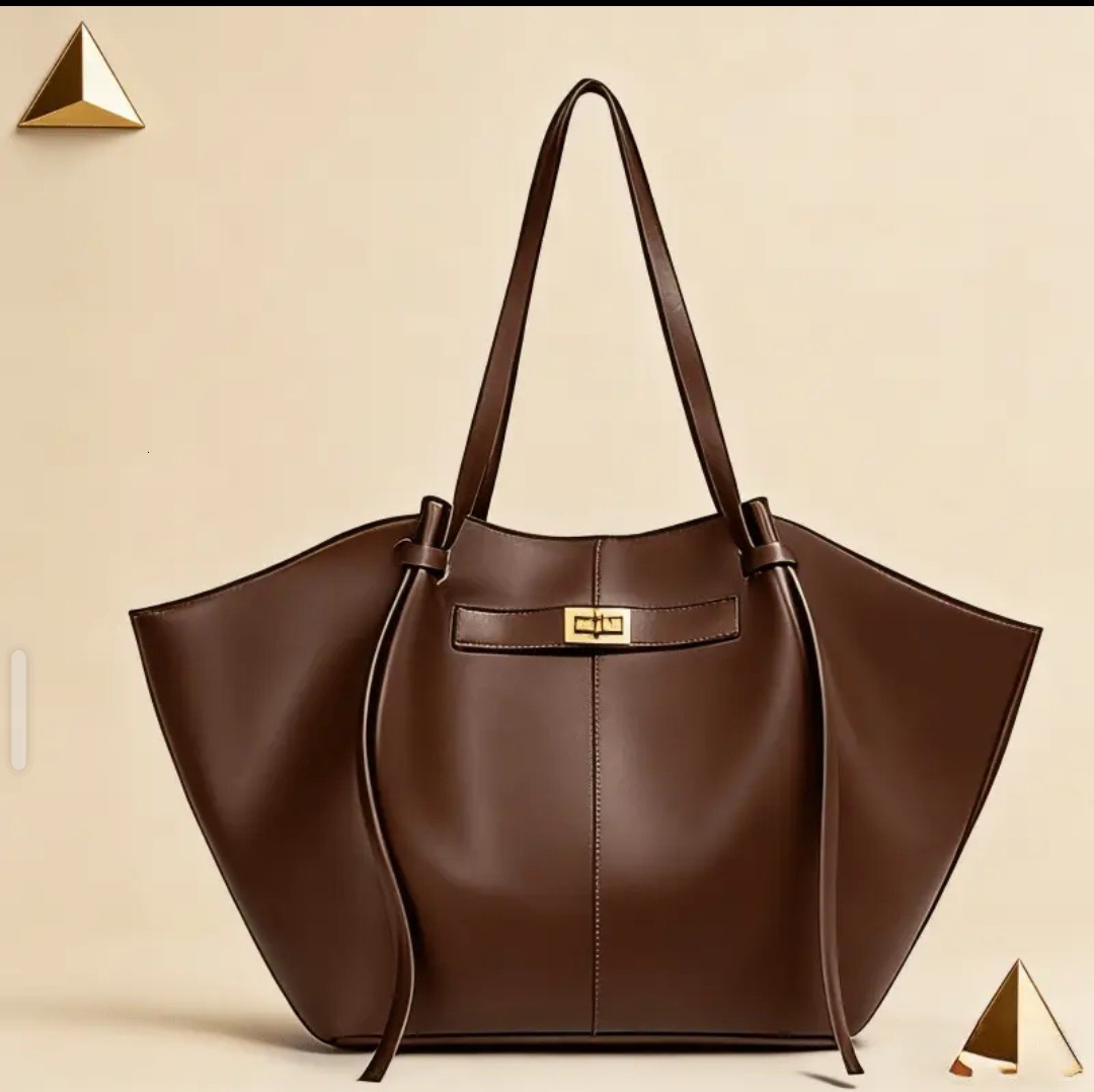 New Arrival Women Luxury Wing Tote Bag Smooth Leather Large Shoulder Bag Elegant Gold Buckle Office Commute Handbag