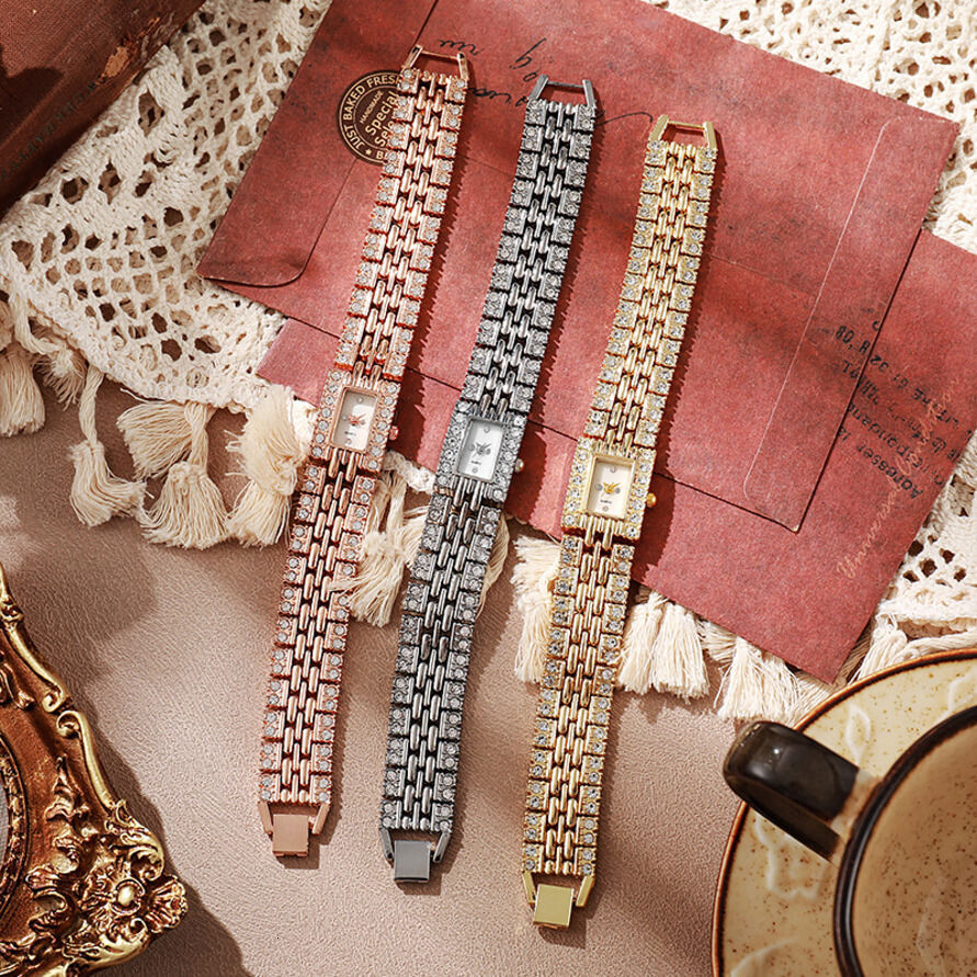 h New Niche Square ladies quartz Simple Bracelet Cross-Border Hot-Selling Women's Metal Three-Color Quartz Watch Small Dial ljh456