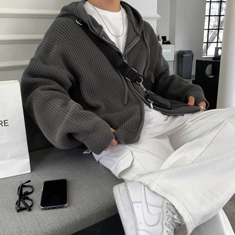 Warm Winter Men Sweater Cardigan Oversized Knitted Hooded Sweater Coat Men Korean Loose Cardigan Sweater Mens Jumper Clothes M261016