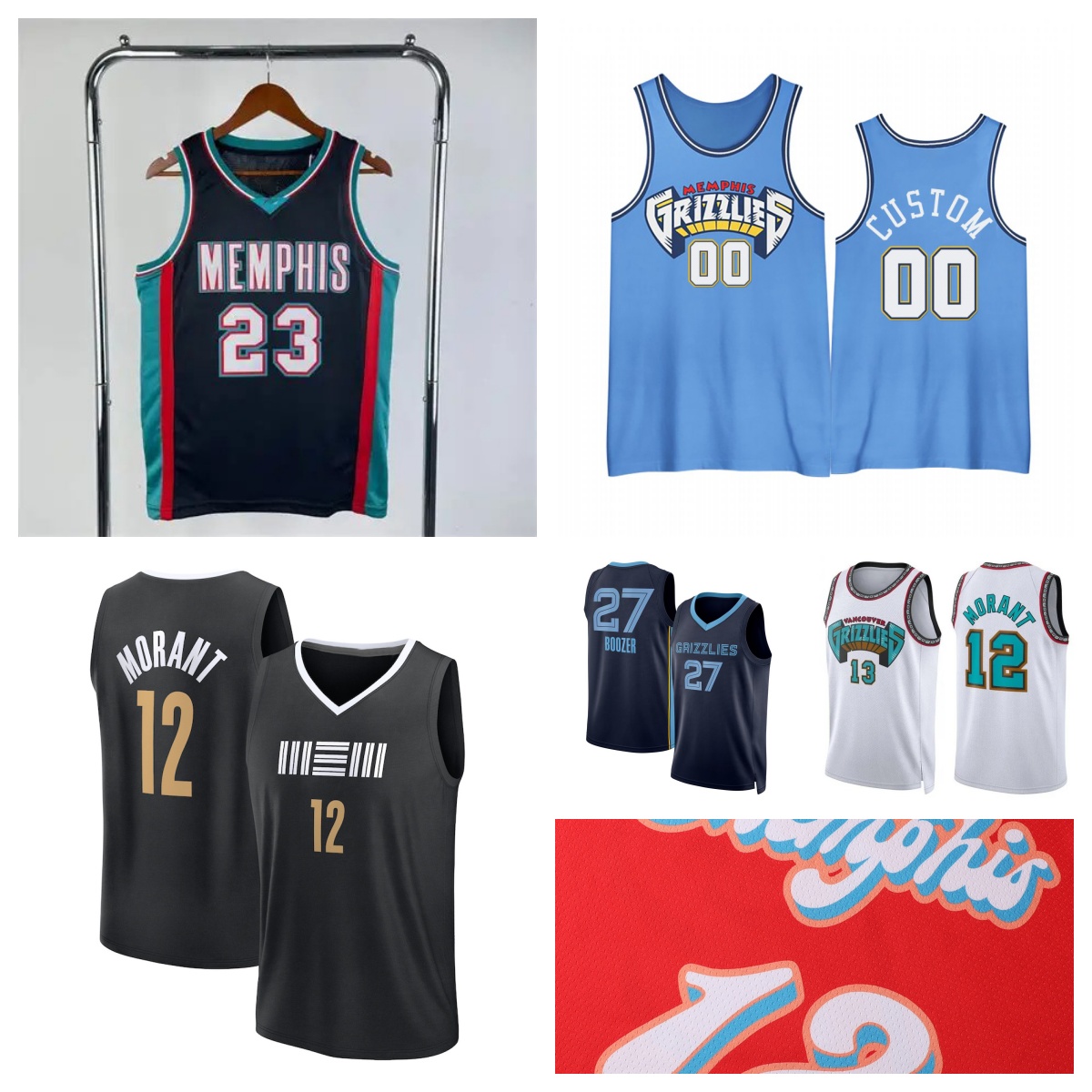 Grizzlieses Basketball Jerseys 27 Cameron Boozer Ja Morant Zach Edey Walter Clayton Jr. Santi Aldama Custom Stitched