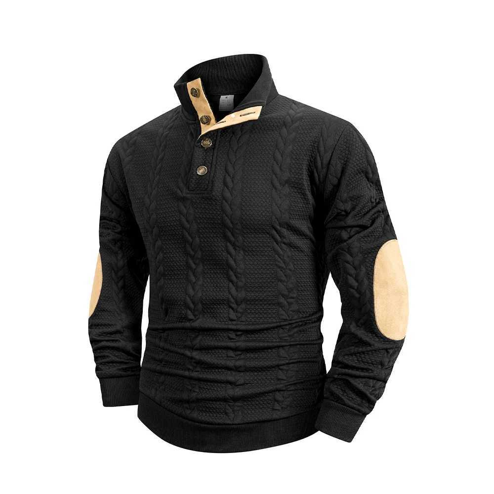 Casual Men's Spring Stand-up Autumn Collar Long Slve Jacquard Knitted Pullover Sweater Button Stand-up Henry Sweatshirt M261016