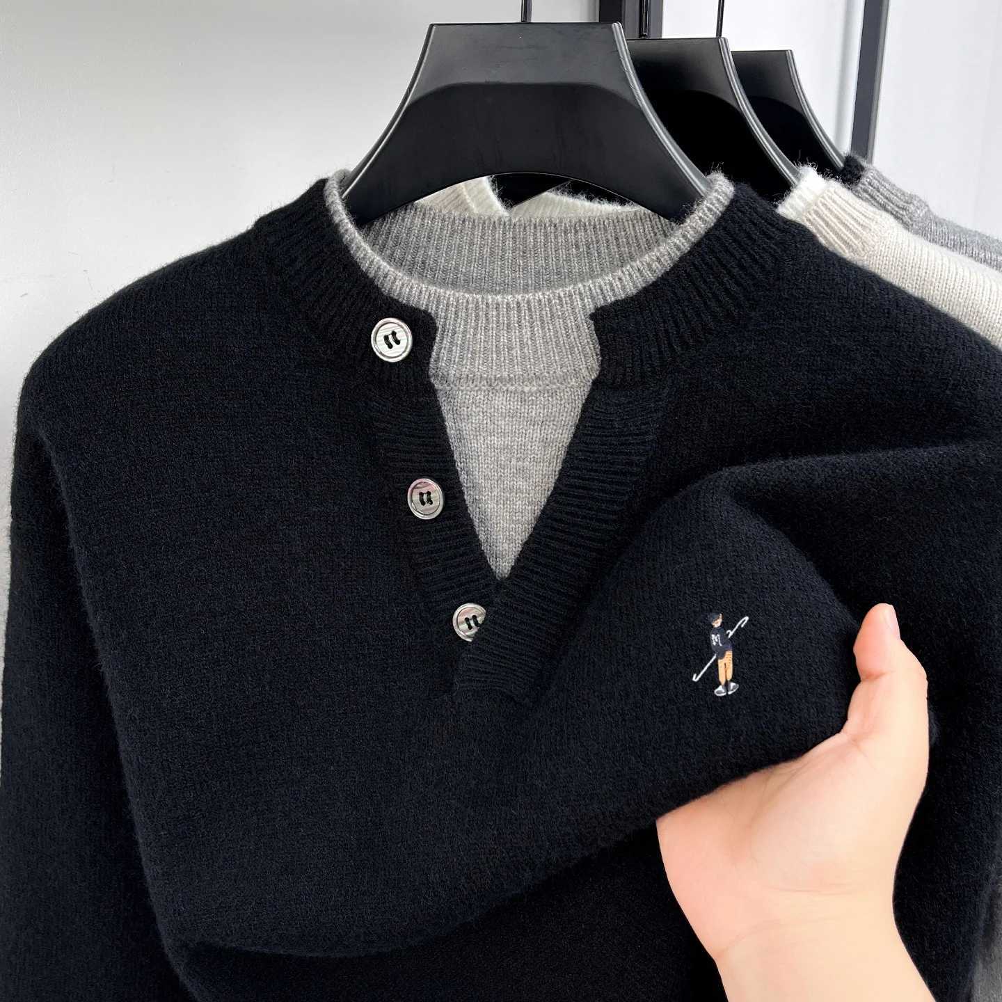 two-piece High end Brand fake knitted sweater men's new fashion exquisite embroidered comfort warm casual round neck pullover M261016