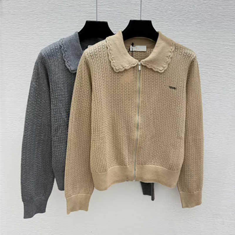 Women's Knits & Tees designer High-quality M26 autumn new lace-trimmed, full-zip, embroidered long-sleeve cardigan for workwear
