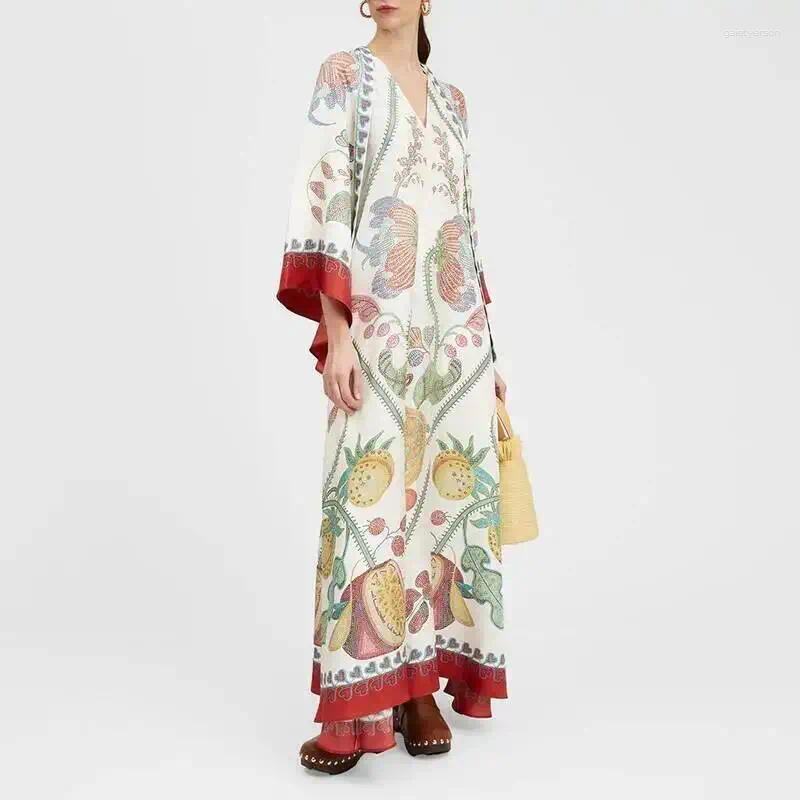 Ethnic Retro Spring Print Boho Long Women Sexy Stand Collar Lace-up Party Dress Fall Sleeve Loose Ladies Maxi Dresses TLW8