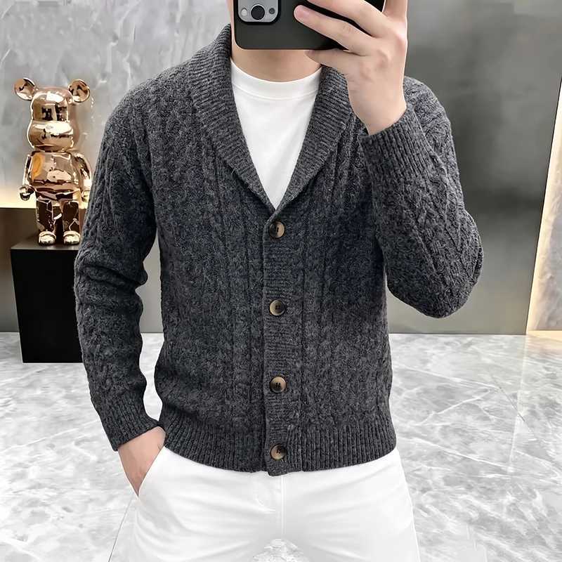 Cardigan New Men's Youth Knitted Lapels Long Slve Coat Men's Sweater Casual Camel Black Gray Warm Sweater M261016