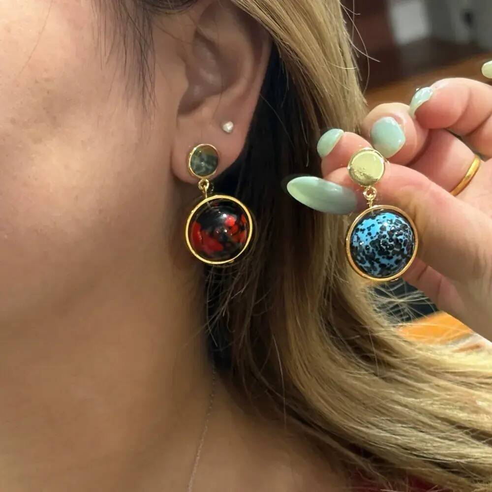 Mini Flat Stud Earring 26Ss New Round Ball Pendant Glass Earrings For Women French Retro Light Luxury Planet Niche Design 925 Silver Needle cubic zi