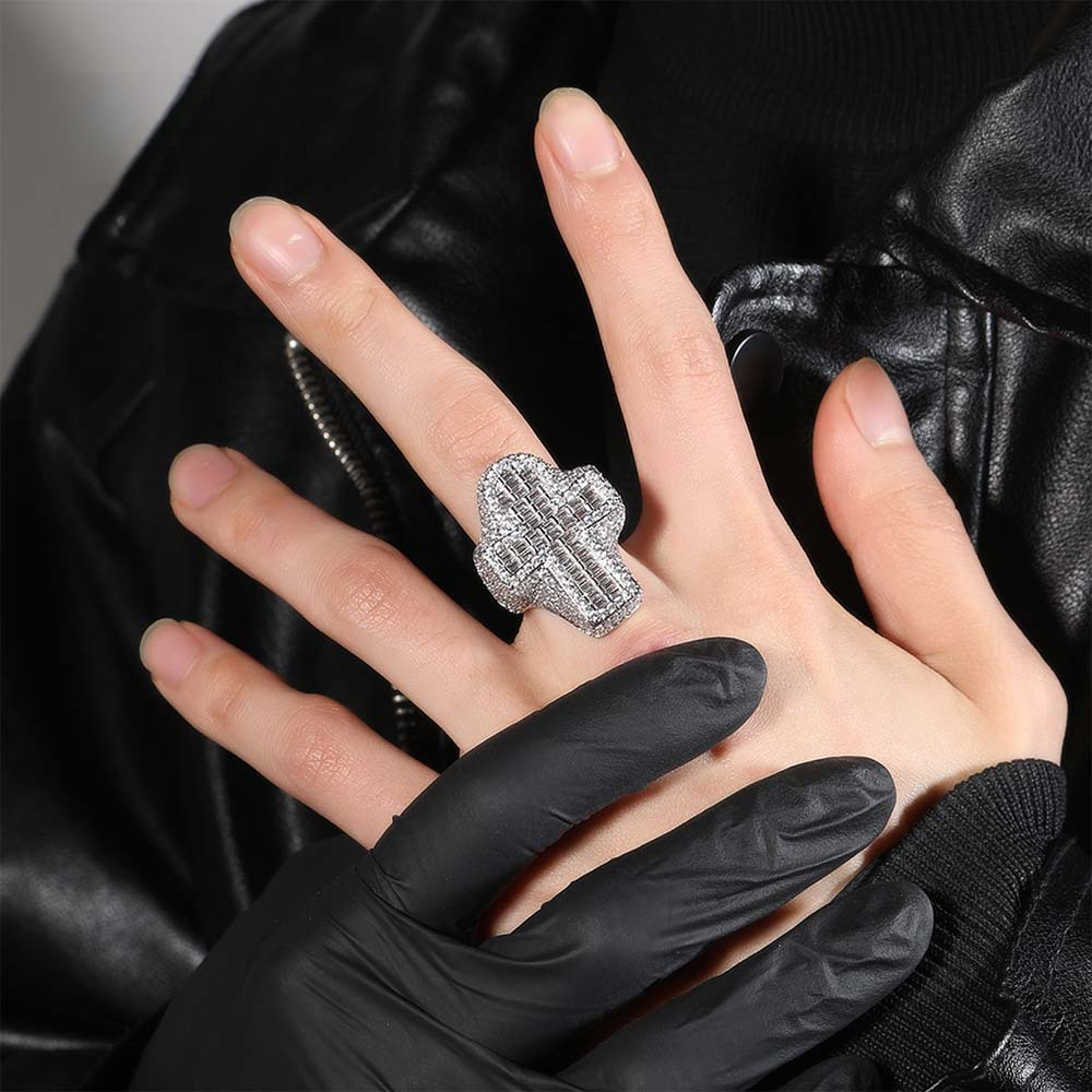 Ancient Cute Real 18K 14K 10K New Creative Cross Ankh Copper Inlaid moissanite Out D VVS Diamond Classic Retro Fashion Men's Ring Luxury Iced L