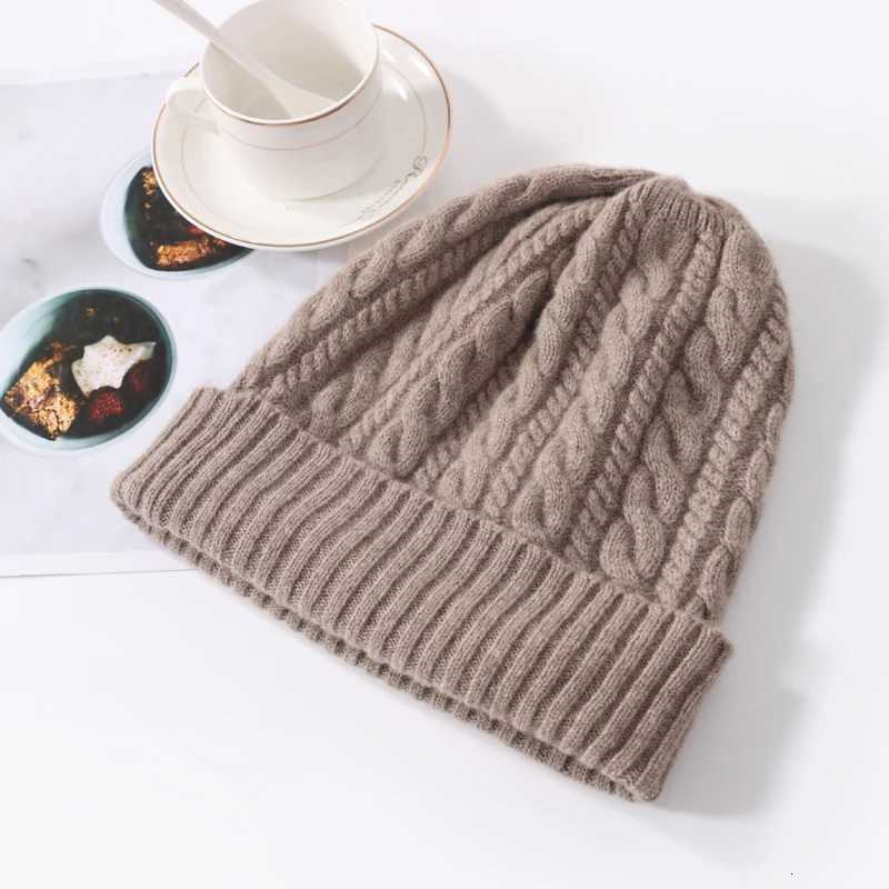 Beanie/Skull Caps 100% Pure Wool Women's Hat For Winter 2023 Warm Soft Luxury Cashmere Beanies Bonnet Twists Slouchy Street Y2K Skullies For Gi