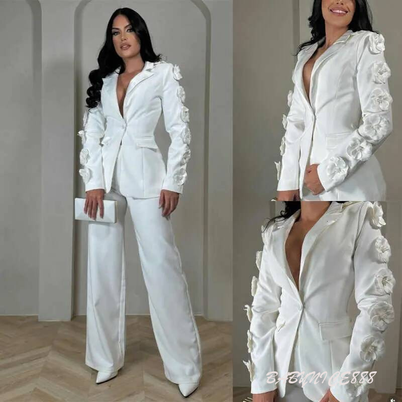 Formal Mother Suits Peaked Lapel Appliques Handmade Flowers Women Business Blazer 2 Piece Set Jacket Pants Work Wear Ladies Suit Customized