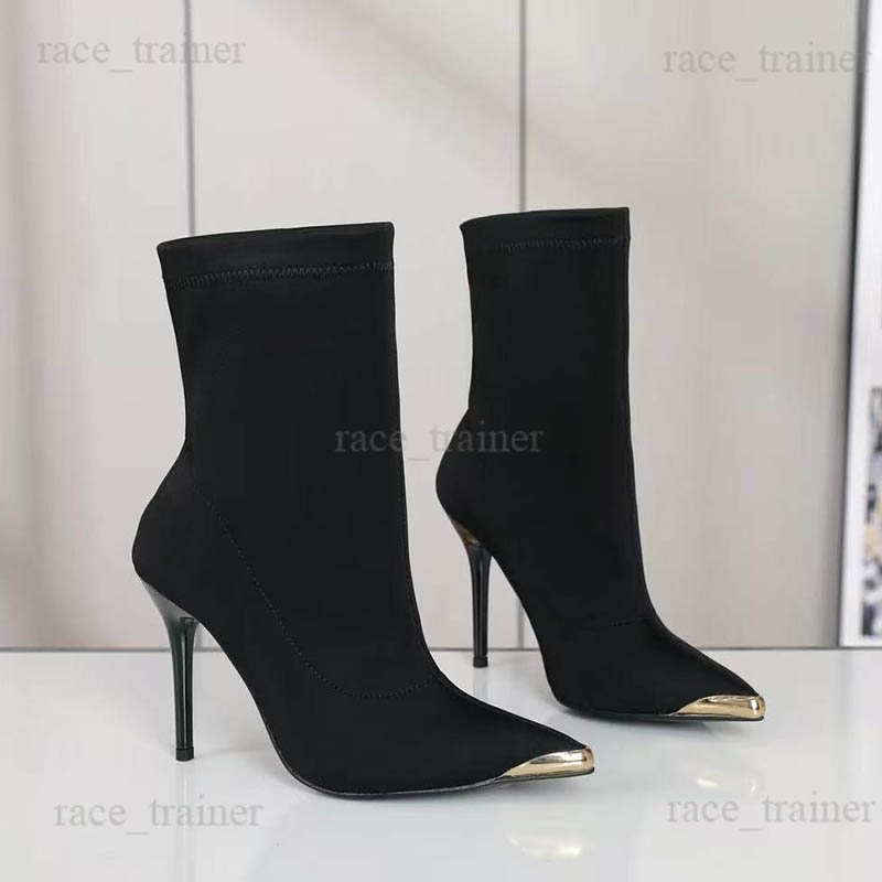 Womens Pointed Toe Ankle Boots Zip Up Slim High Heel Stretch Booties Leather Suede Canvas Luxury Designer Fashion Boots 26 10.14 03