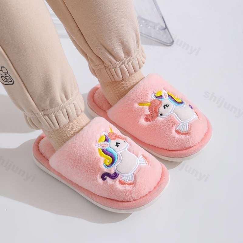 Winter Children Girls Boys Floor Warm Plush Indoor Home Shoes Anti-slippery Kids Cotton Slippers J261019