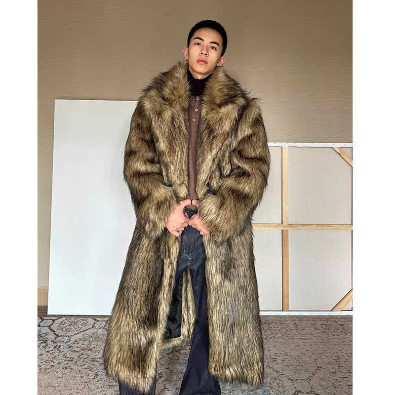 fur Men's coat Wolf fur lapel long overcoat winter windproof and warm windbreaker large size S261016CNQ9