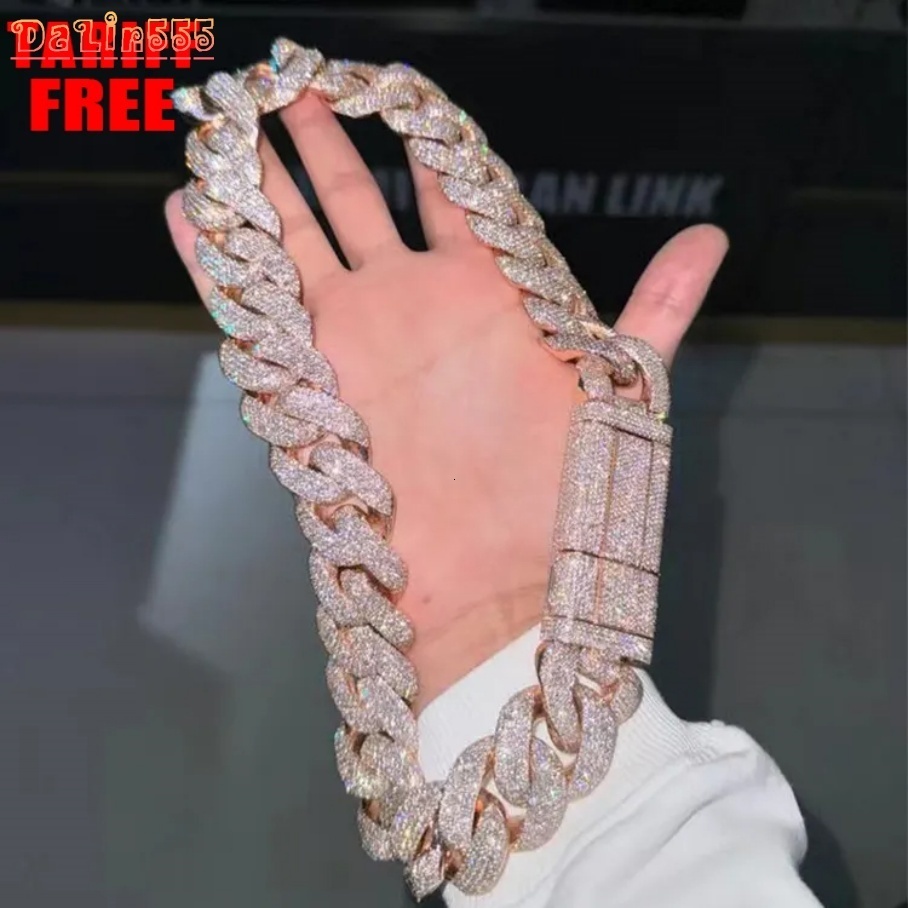 2027 Wholesale VVS Moissanite Iced Chain for Mens 13mm-22mm Wide 925 Solid Silver 18k Gold Plated Diamond Rapper Cuban Link Necklace