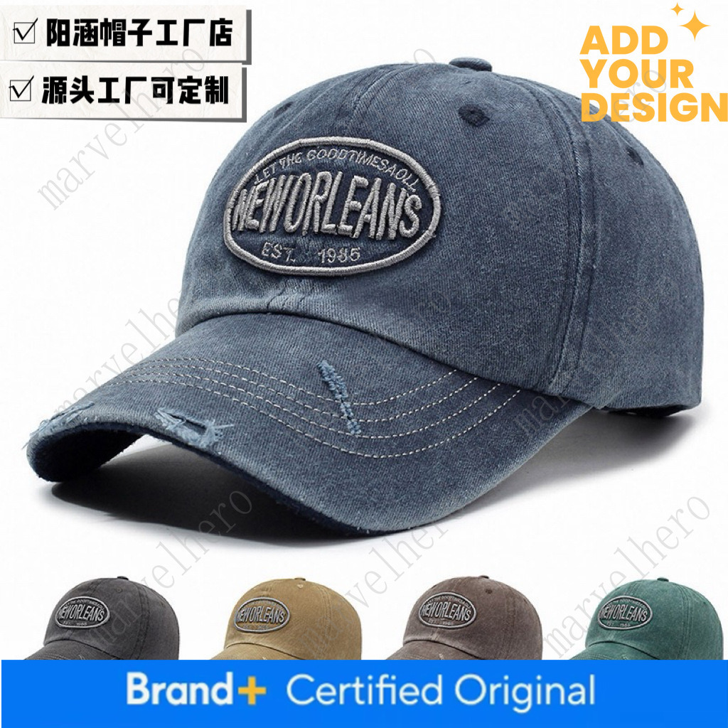 Cross Border Export Distressed Vintage Baseball Washed Embroidered Versatile Duckbill Cap Soft Top Unique And Worn Out Style Unisex