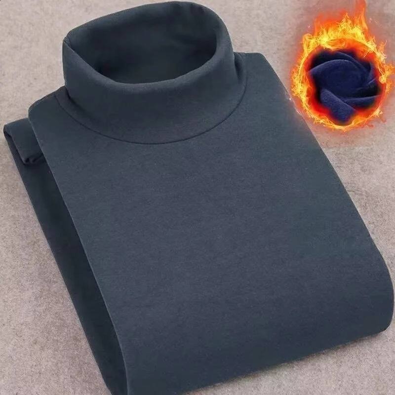Winter Mens High Quality Half Turtleneck Velvet Top Long Sleeve Solid Color Men Clothing Double-sided Velvet Thermal Underwer 261014