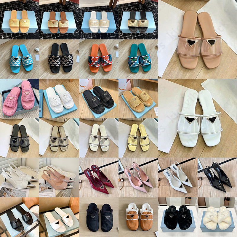 Hot Sale Designer Slippers Sandals Women Fashion White Black Pink Khaki lady fur Slides Summer Flat Mule Platform Flatform heels warm womens luxury