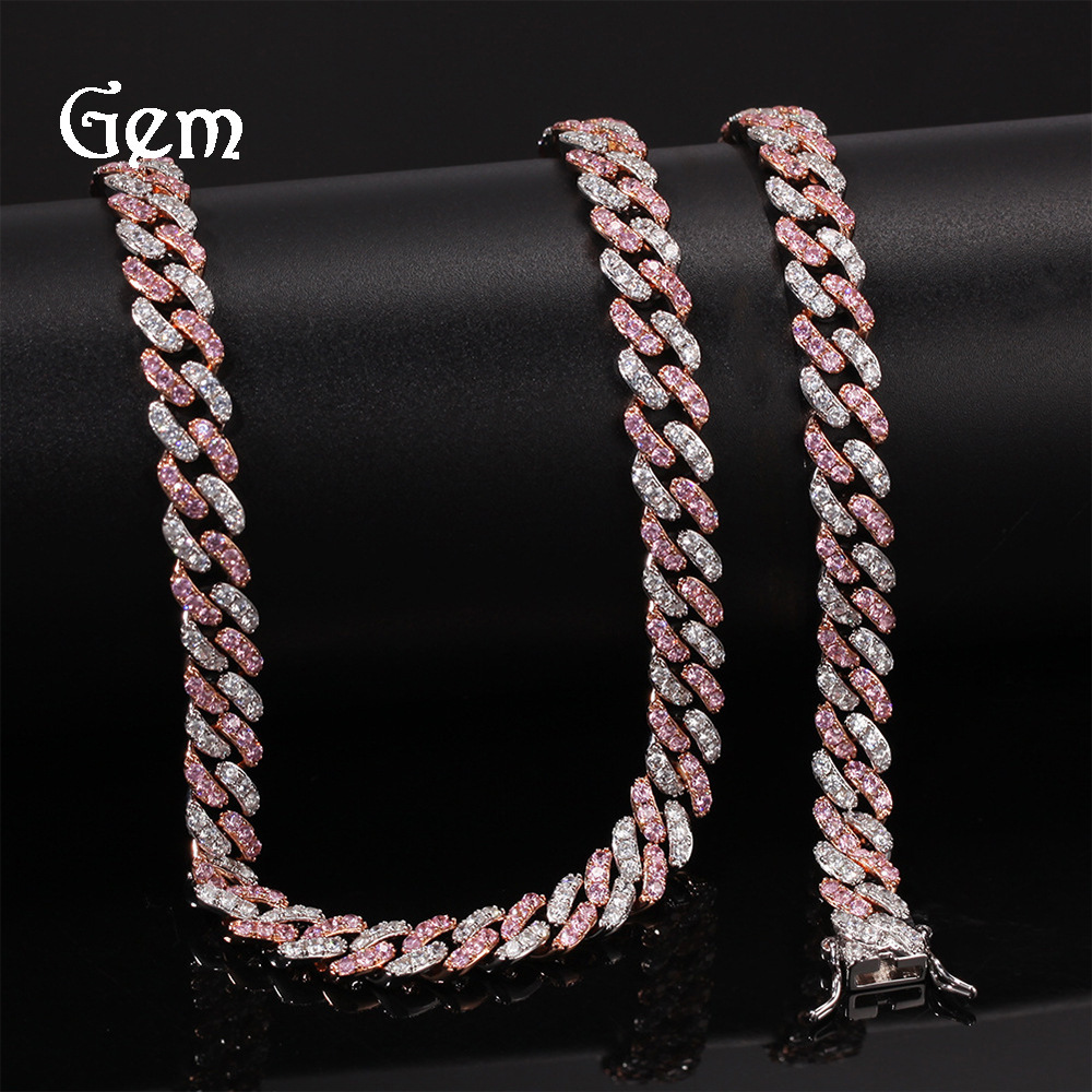 VVS GRA 10K 14K 18K S925 and American Ice emerges Hot Sale 9mm Pave Pink Zircon Cuban Chain Personality Hip-Hop Trend Brand PP Same Style Bracelet N
