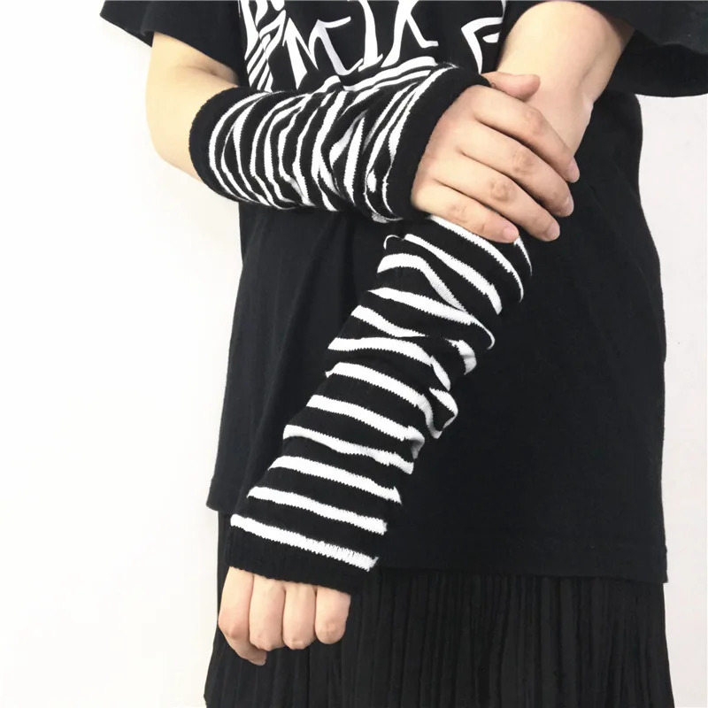 Winter Warm Long Sleeves Gloves for Man Women Fingerless Stripe Hip-Hop Knitted Elbow Mittens Elastic Outdoor Warmer Arm261019