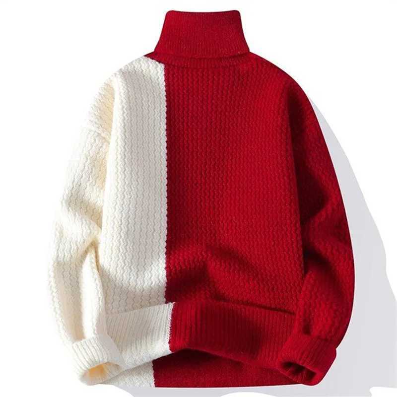 Turtleneck Autumn Winter Men's Knitted Sweater Fashion Patchwork Casual Knit Pullovers Men Loose Warm Pull Sweaters Strtwear M261016