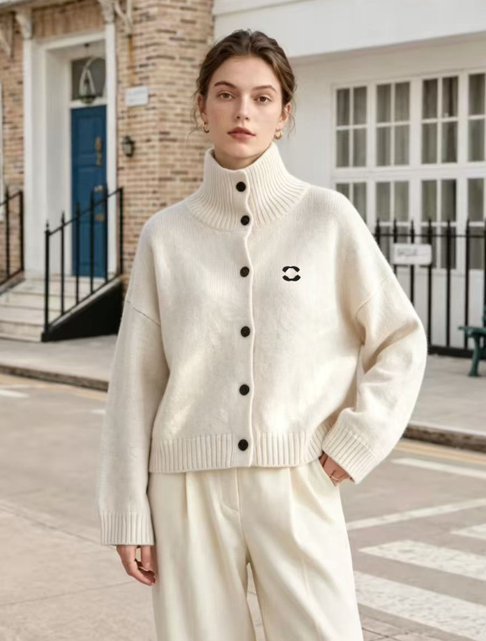 Designer Womens Jumper Sweater stand collar and buttons short knitted cardigan jacket cc Letter Embroidery Autumn Winter Cardigan