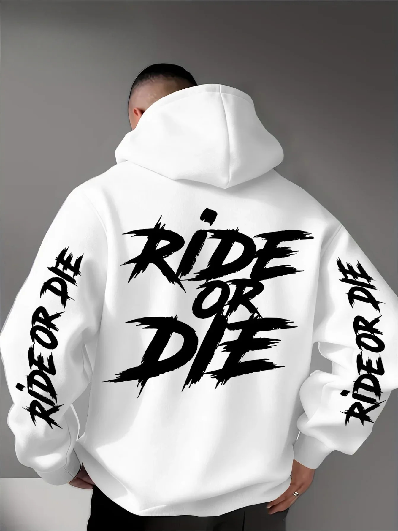 Mens Ride Or Die Hoodie Biker Motorcycle Graphic Back Sleeve Print Oversized Pullover Sweatshirt Streetwear Autumn Winter 261019
