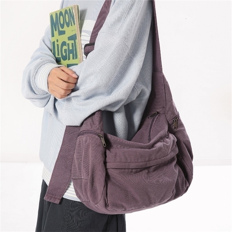 100% Cotton Shoulder Bags Women Large Capacity Canvas Tooling Packages Korea Style Cloth Crossbody Solid Messenger 261009