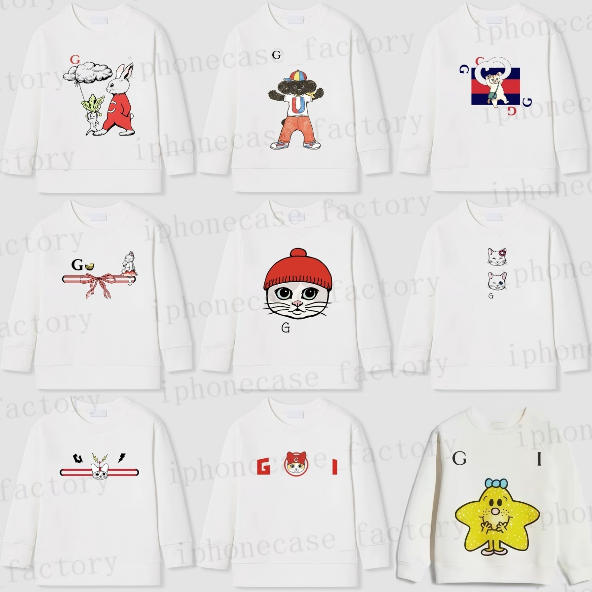 New children's designer spring and autumn round neck style pullover cartoon pattern letter print brand long sleeved boys and girls warm casual