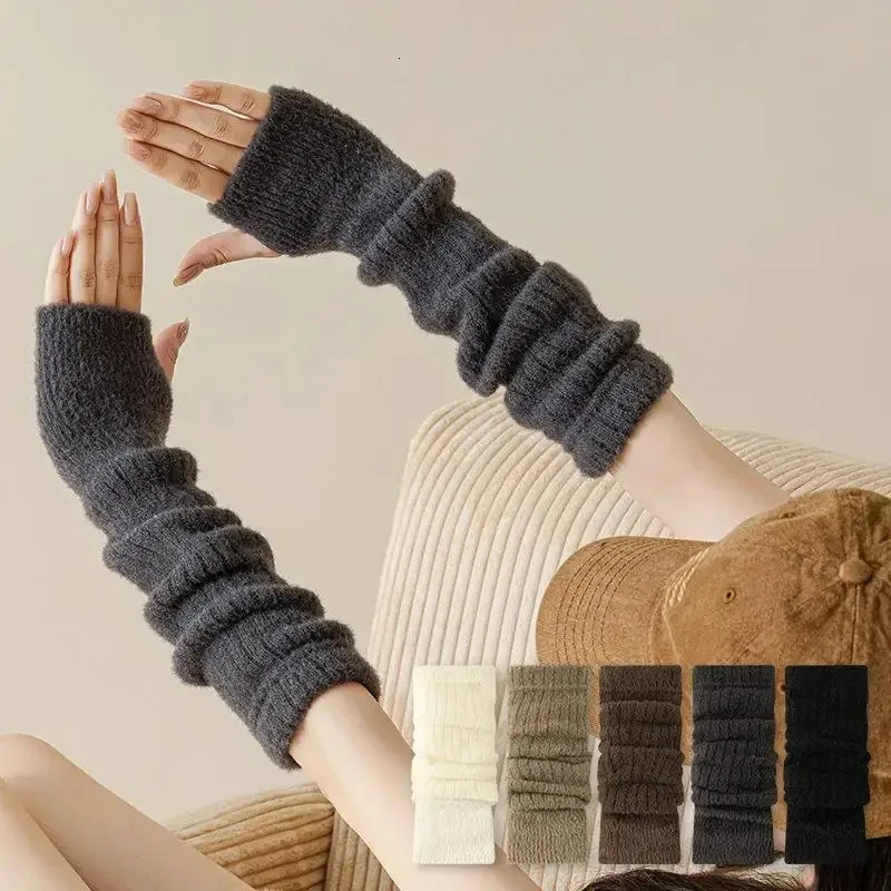 Winter Warm Long Sleeves Gloves for Women Fingerless Solid Color Hip-Hop Knitted Elbow Mittens Elastic Outdoor Warmer Arm261019