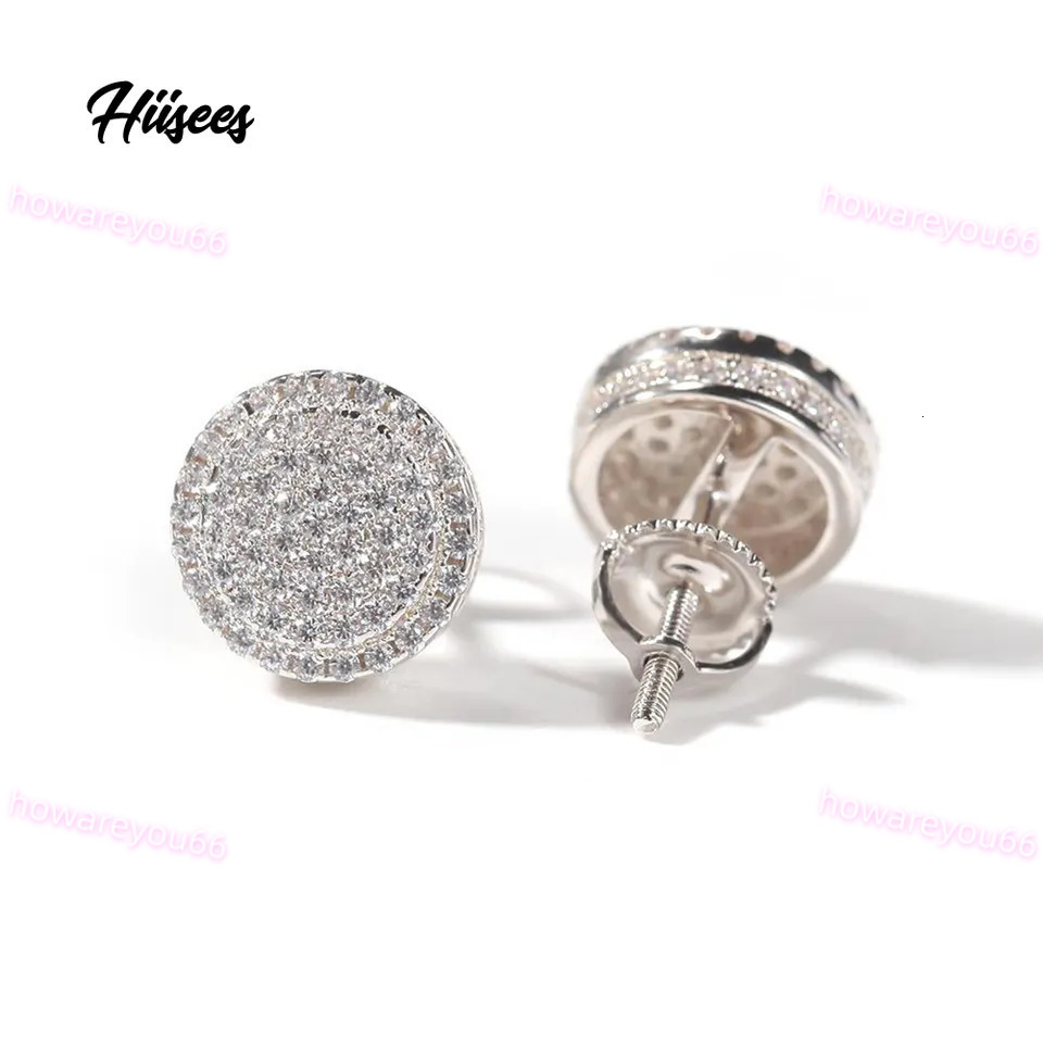 Hip Hop S925 Sterling Silver Moissanite Rose Gold Earring Bling Ice Out Circle Shape Stud Earrings for Unisex Rapper Jewelry