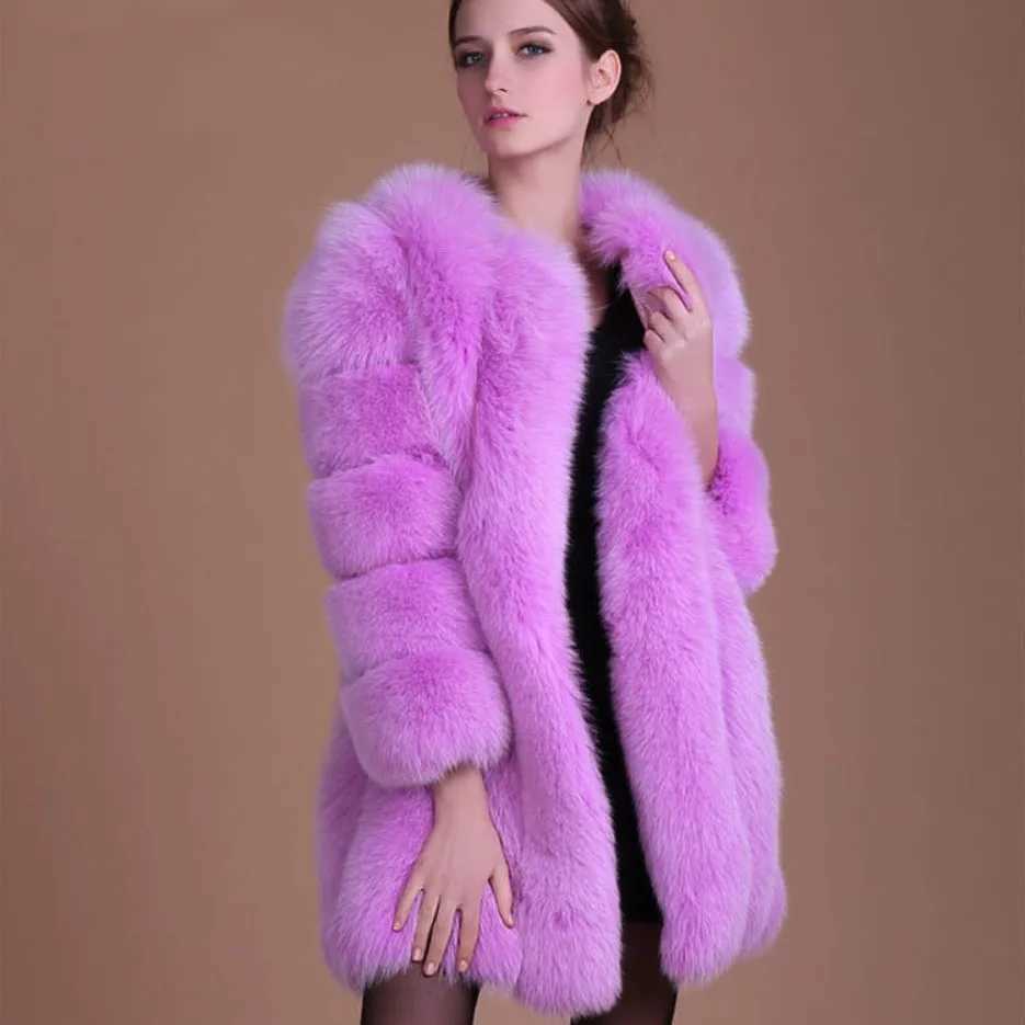 Fur Long Coat Women Solid Color Fur Jacket Women 4XL Large Size Winter Fur Coats Manteau Fourrure S261016ZV2K