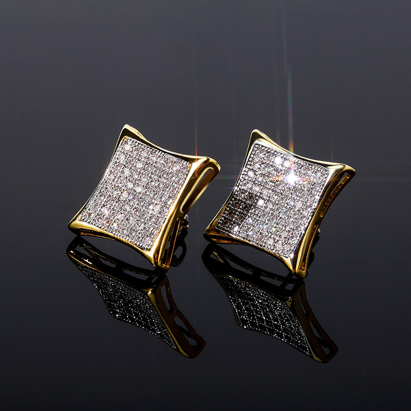 European Out D VVS Diamond American Real 18K Luxury Iced 14K 10K Hot Sale Square Full moissanite Men and Women Earrings Real Gold Plated Hip-Hop Tre