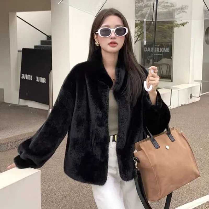 Autumn 2026 Winter New Thick Stand Collar Mink Coat Women's Short Mink Fur Eco-Friendly Fur Coat Warm Top S2610164P4K