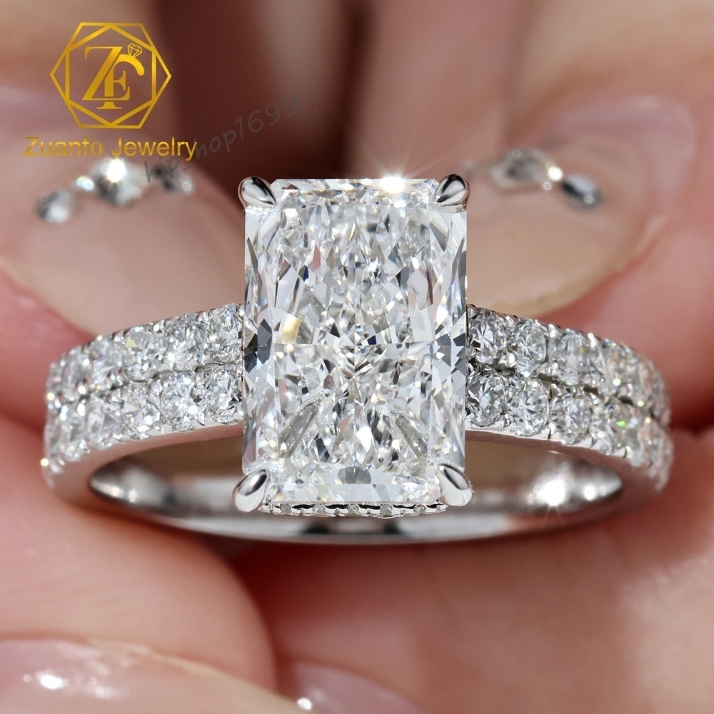 Custom Vvs Lab Grown Diamond Engagement Ring IGI Certified Radiant Lab Created Diamond 14k 18k Gold Pave Ring Double Band