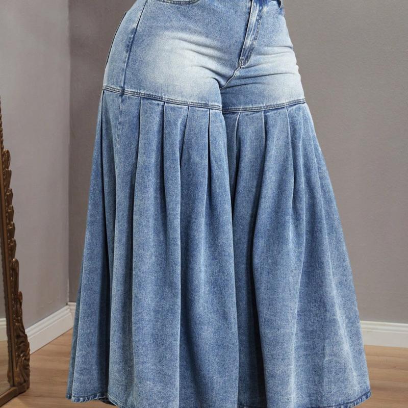 Jean taille haute à jambes larges pour femmes, pantalon en Denim bleu délavé et plissé, décontracté, Streetwear, été 2026