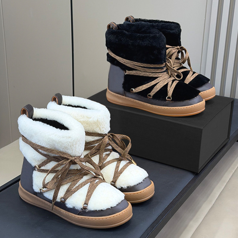 Top Quality 100% real down Designer Boots Women Cloud Lace-Up Ankle Boot Sneaker Winter Shearling Snow Boot Printed Leather Boots Luxury Ski Booties