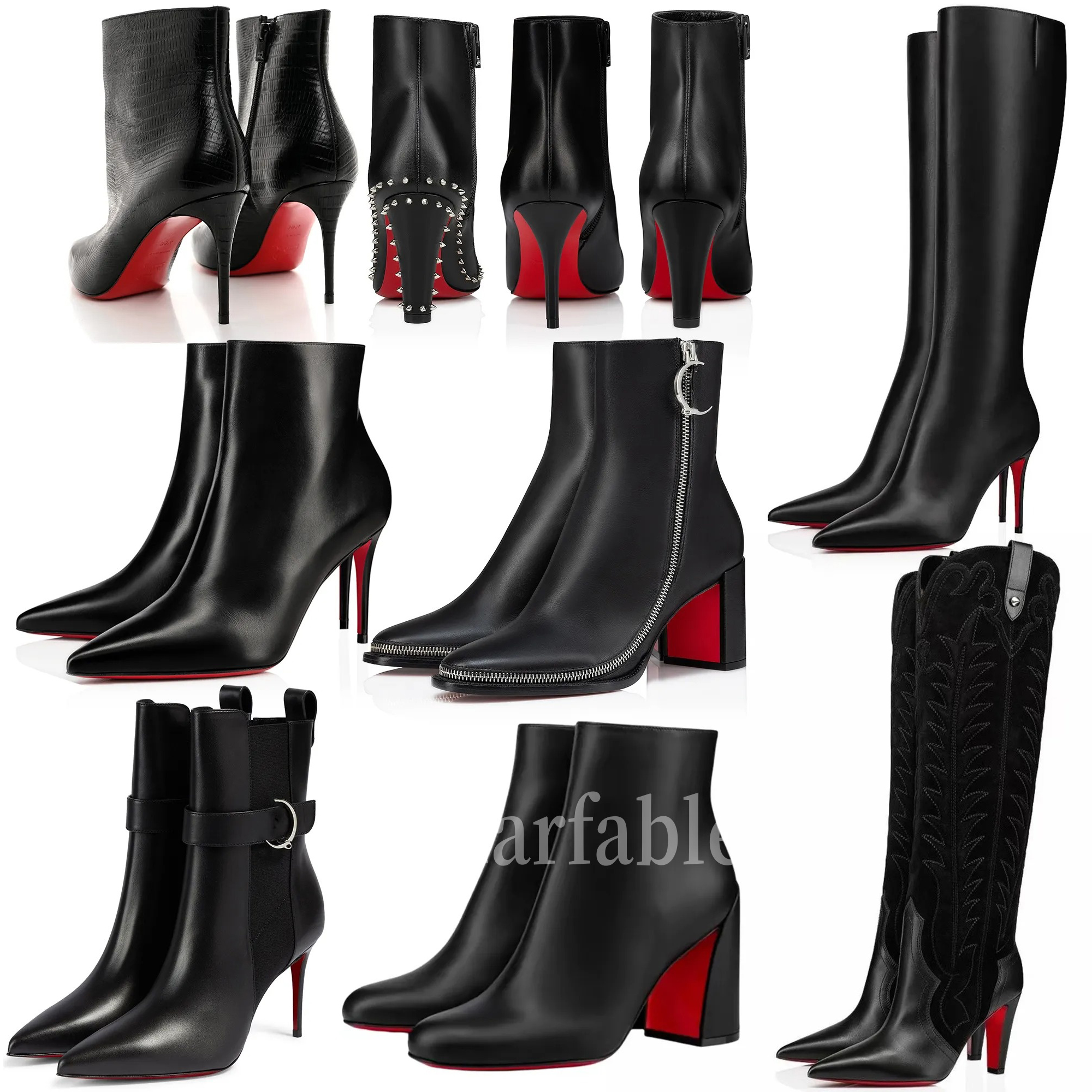 Designer womens brand boots Red Shiny Bottom Boots Toe High Heels Stiletto Bottom Boots Genuine Leather fashion Woman Boots Pumps 35-42