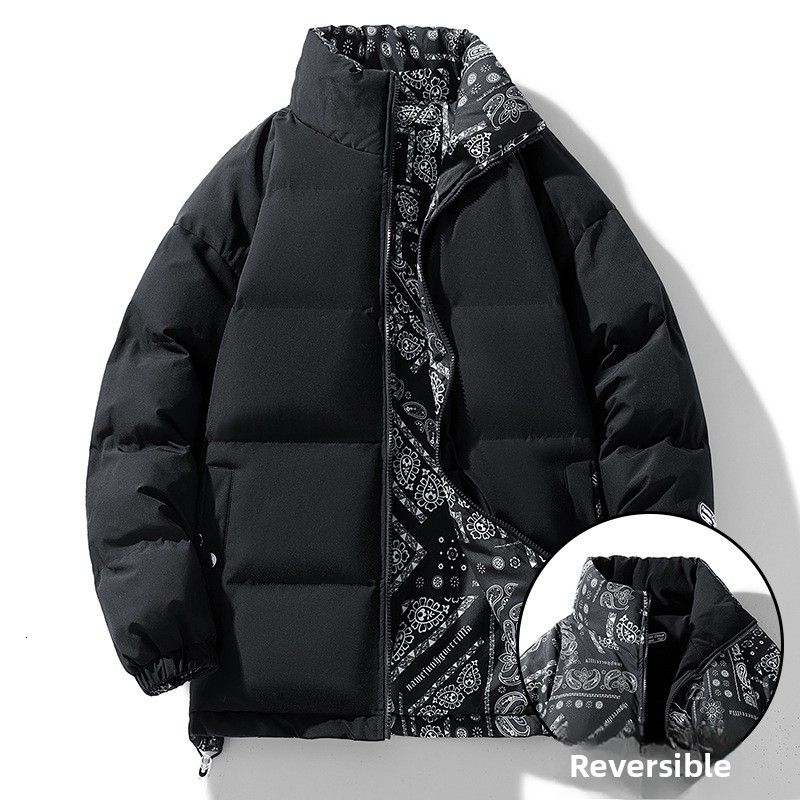 Men's Trendy Autumn And Coat, Thickened Short Jacket, Winter Stand-Up Collar Warm Outerwear, Double-Sided Down Cotton Coat Honglu
