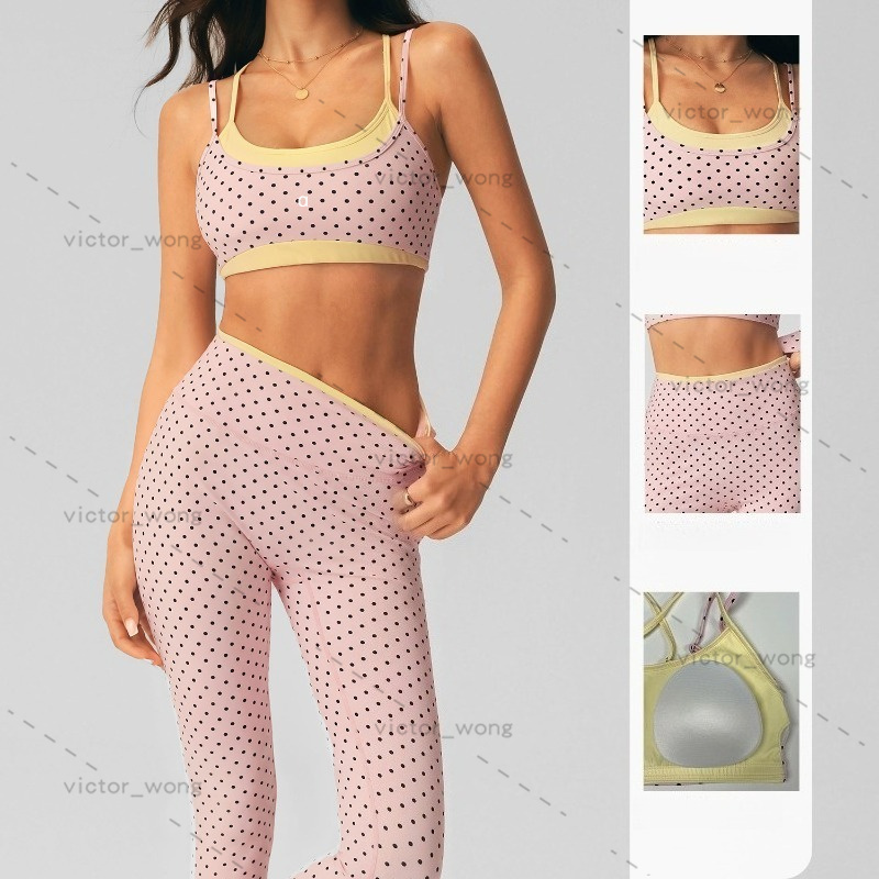 2601 Designer Women Polka Dot Yoga Set Outfit Spaghetti Strap Sports Bra V Cut High Waist Leggings 2 Piece Workout Set