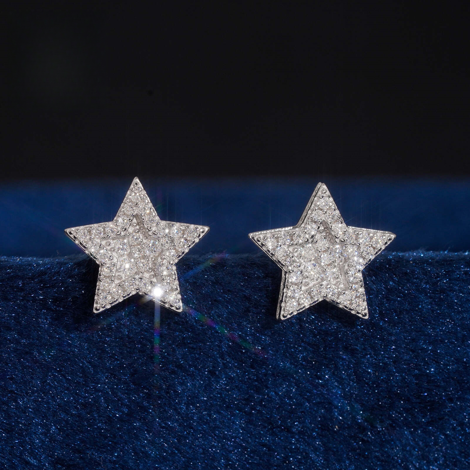 S925 silver five-pointed full diamond moissanite 12mm hip-hop star earrings GRA wholesale