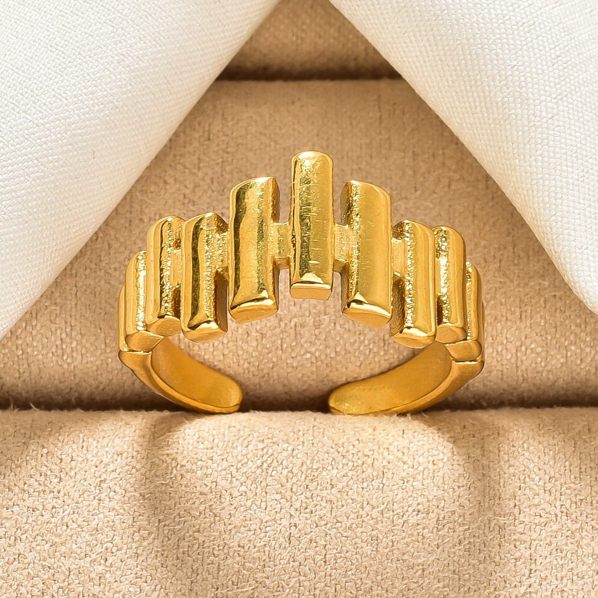 European and American style stainless open ring for women, vintage geometric irregular design, 18K titanium steel ring, wholesale