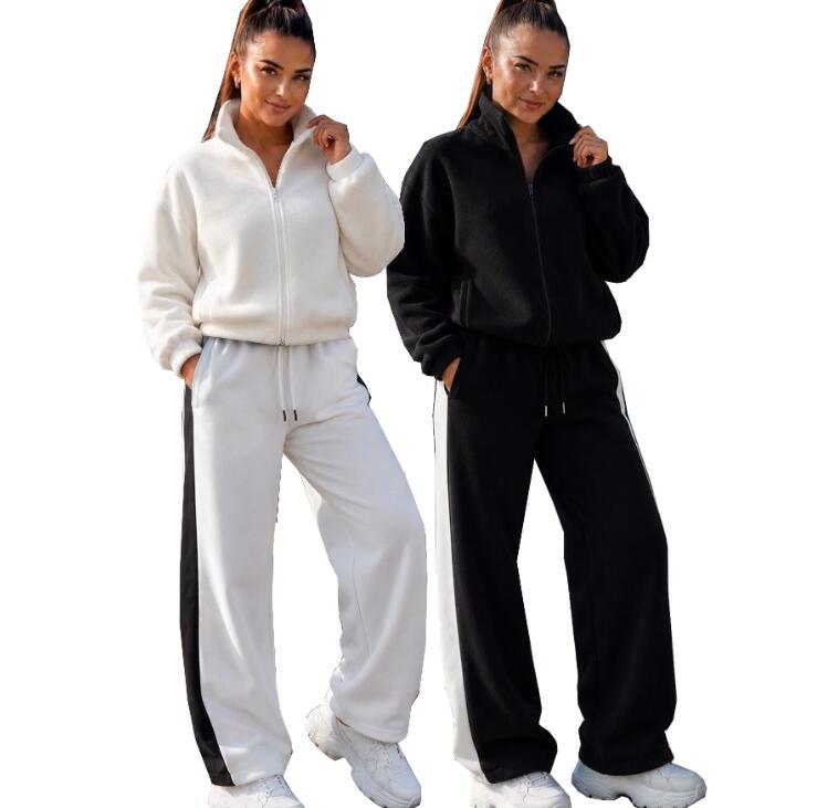 Fashion brand women's two-piece casual sports letter zipper cardigan jacket fashionable autumn and winter loose pants women's set