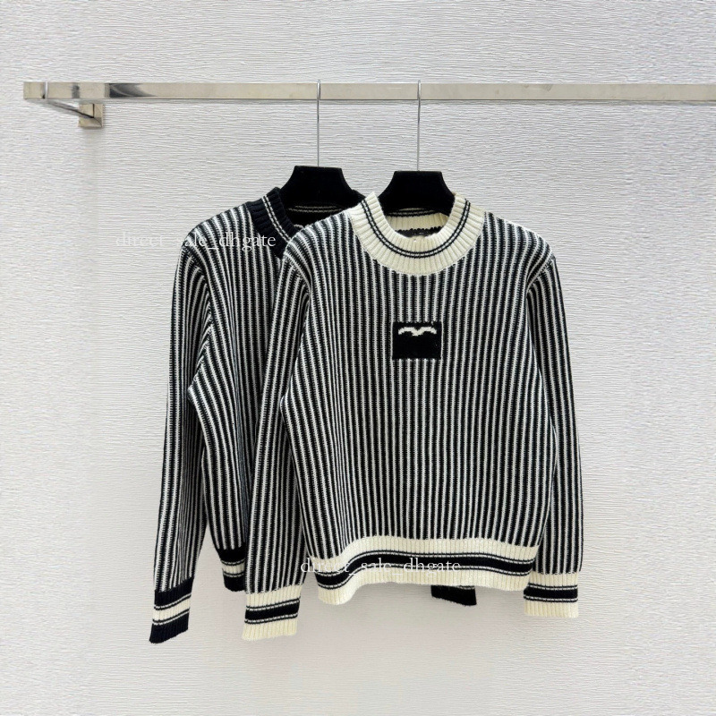 Designer 26 Early Autumn New Style Color-Block Striped Round-Neck Knitted Long-Sleeve Shirt bc8b