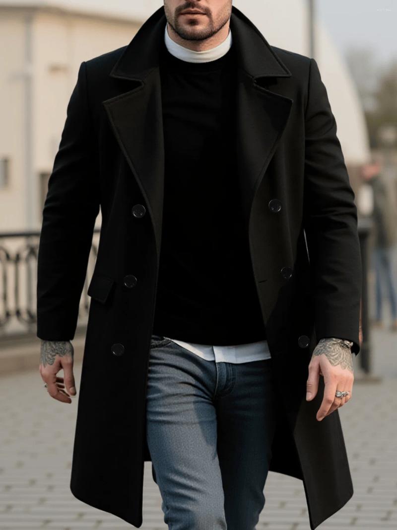 Men's Wool Blend Overcoat Long Winter Jacket Business Formal Wear Casual Warm Top Coat Men Fashion Loose Outwear Trendy