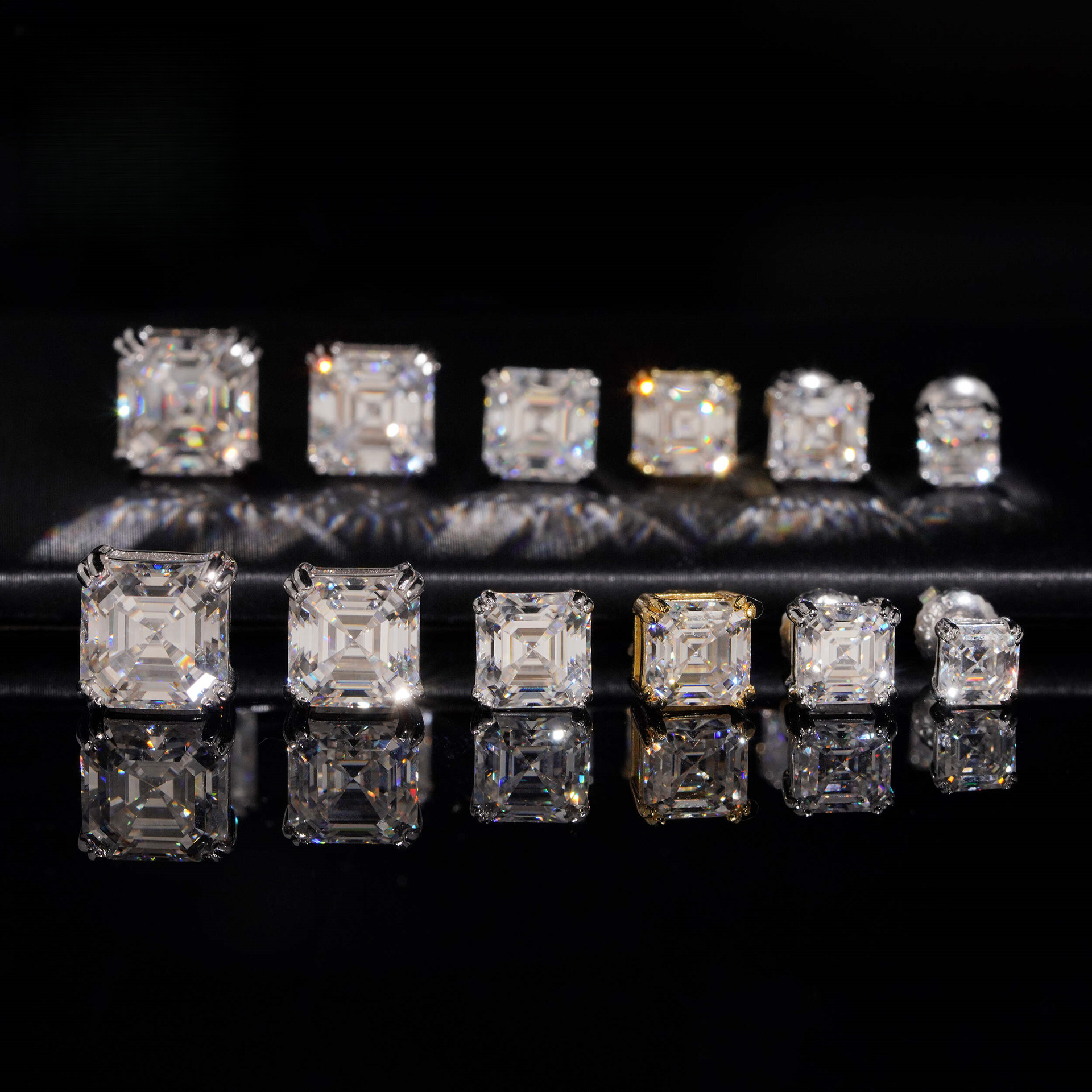 manufacturer, in-stock S925 sterling silver Asscher-cut moissanite earrings, lightweight and stylish for everyday wear