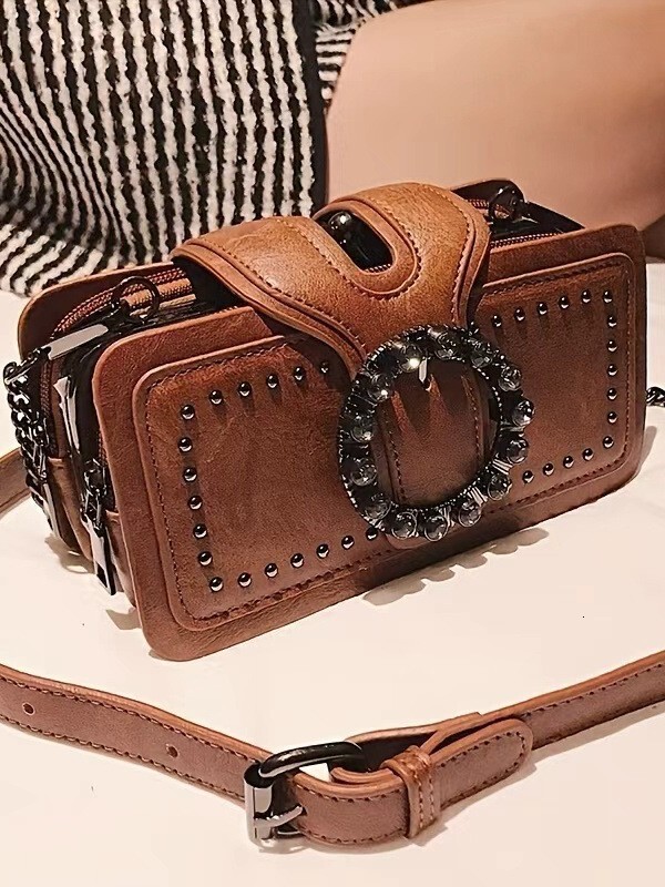 Luxury Brand Designer Bag -Style Mini Chain 2026 Bags, Trendy Unique Shoulder Crossbody Bag, Diamond-Embellished European And American Vintage Bag