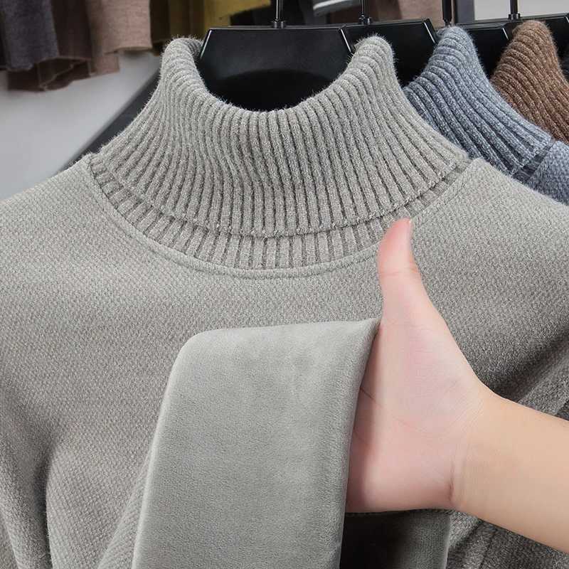 High Knitwear Man Neck Long-Slved Flce-Lined Thickened Solid Color European American Style Sweater Leisure Men's Wear M261016