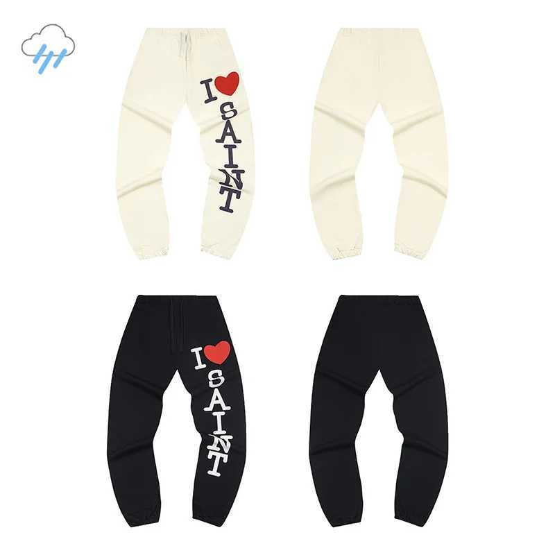 All Seasons 100% Cotton Men Women Jogger Drawstring Black Apricot Pants Casual Letters Heart Print I Love Saint Sweatpants T261019