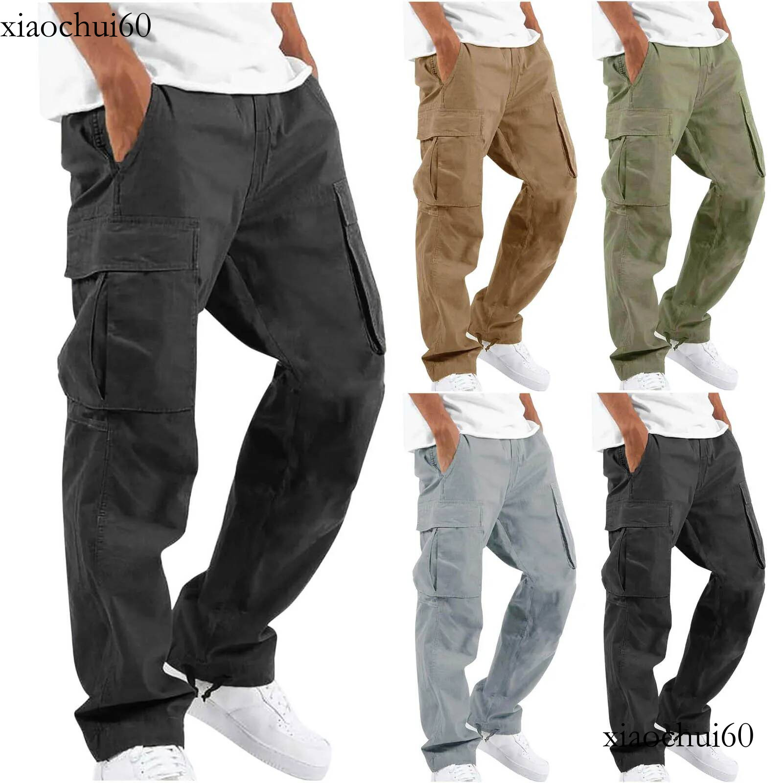 CNLONGBIDA Men's Men Cargo Spring Summer Trousers Casual Pants Solid Color Trouser Male Loose Harajuku Fashion Sweatpants Streetwear