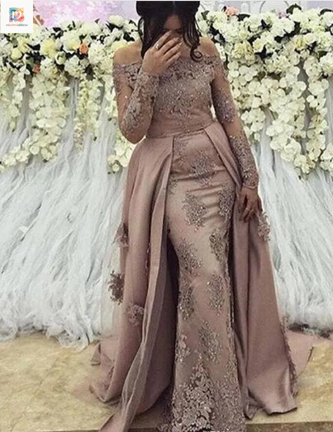 Cheap Glaring Modest Arabic Lace Long Sleeves Evening Dresses Prom Gowns 2019 Elegant Applique Women Formal Gala Plus Size Party Dress Mb019