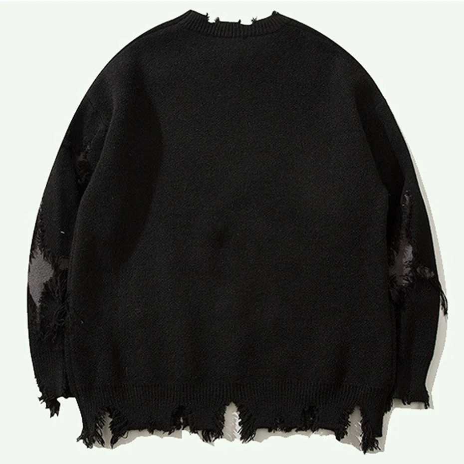 Black Skulls Punk Sweaters Gothic Ripped Sweater Knitted Pullover Jumper Harajuku Oversized Y2K Strtwear Sweater Unisex M261016